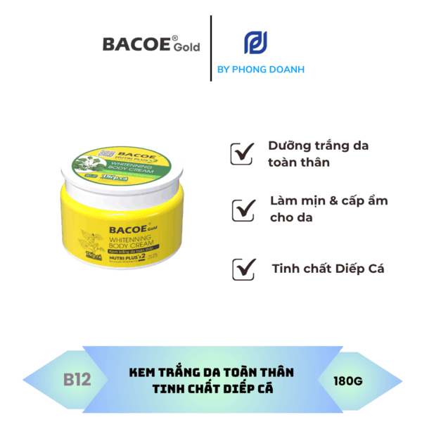 BACOE GOLD KEM DƯỠNG TRẮNG DA TOÀN THÂN TINH CHẤT DIẾP CÁ 180G
