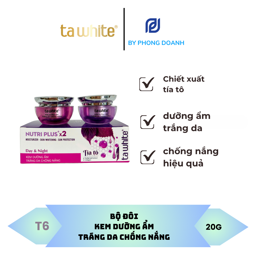 BỘ ĐÔI KEM DƯỠNG ẨM – TRẮNG DA – CHỐNG NẮNG TA WHITE TÍA TÔ