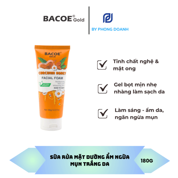 BACOE GOLD SỮA RỬA MẶT DƯỠNG ẨM NGỪA MỤN TRẮNG DA 180G