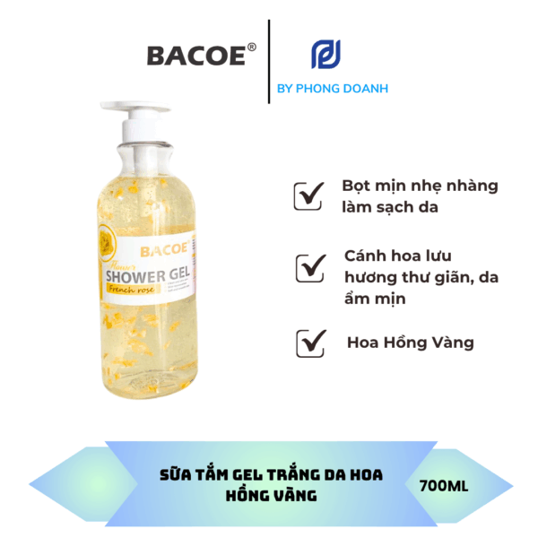 BACOE SỮA TẮM GEL TRẮNG DA HOA HỒNG VÀNG 700ML