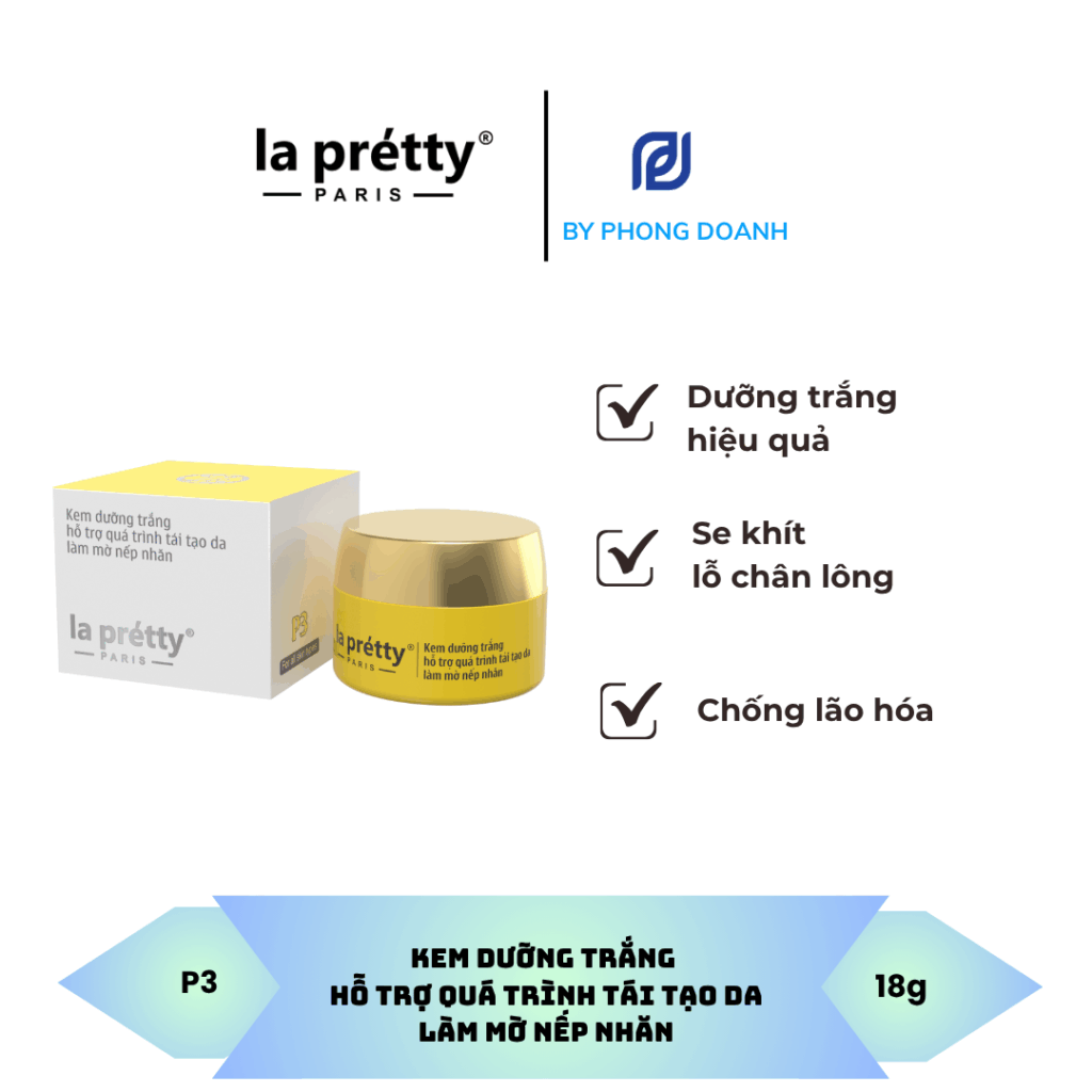 KEM DƯỠNG TRẮNG HỖ TRỢ TÁI TẠO DA, LÀM MỜ NẾP NHĂN LA PRETTY