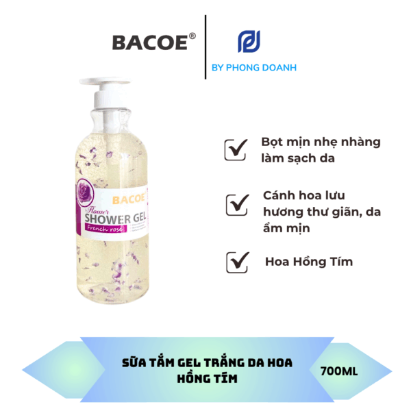 BACOE SỮA TẮM GEL TRẮNG DA HOA HỒNG TÍM 700ML