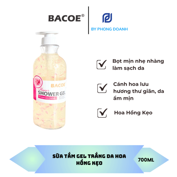 BACOE SỮA TẮM GEL TRẮNG DA HOA HỒNG KẸO 700ML