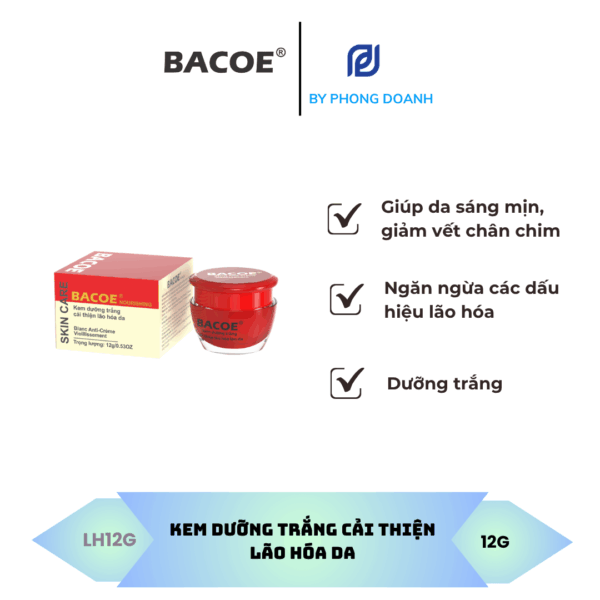 BACOE KEM DƯỠNG TRẮNG CẢI THIỆN LÃO HÓA DA 12G