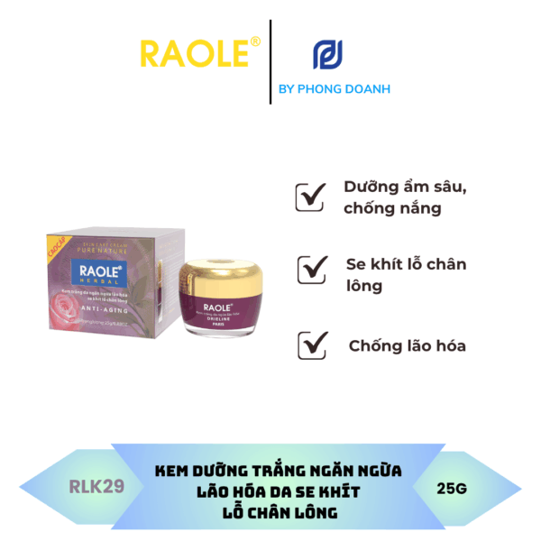 RAOLE KEM DƯỠNG TRẮNG NGĂN NGỪA LÃO HÓA DA SE KHÍT LỖ CHÂN LÔNG 25G