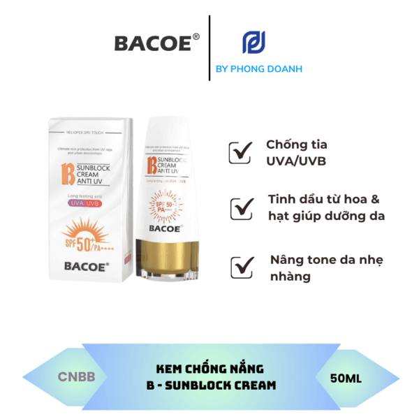 BACOE KEM CHỐNG NẮNG B-SUNBLOCK CREAM - NÂNG TONE 50ML