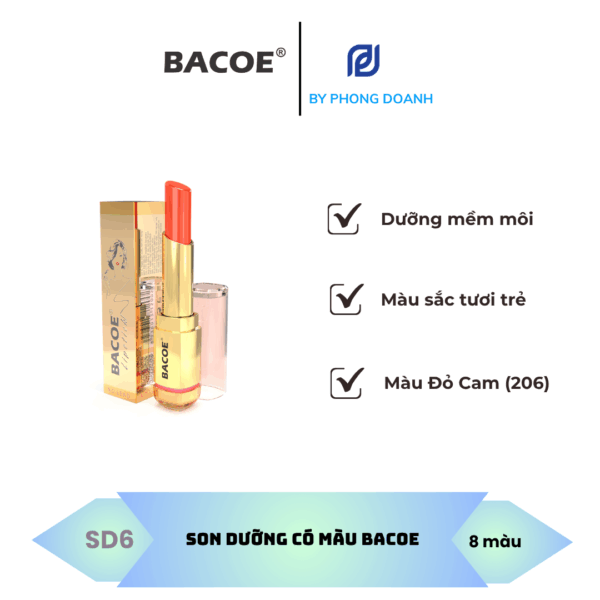 BACOE SON DƯỠNG MỀM MÔI CÓ MÀU ĐỎ CAM