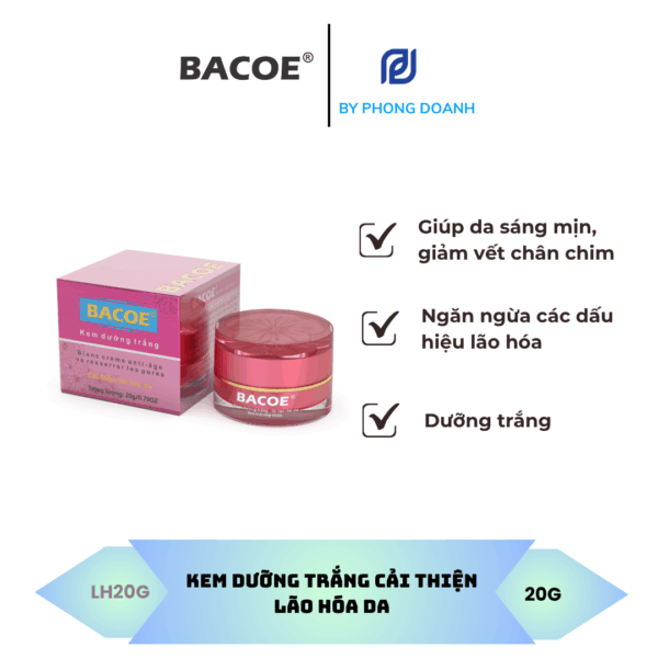 BACOE KEM DƯỠNG TRẮNG CẢI THIỆN LÃO HÓA DA 20G