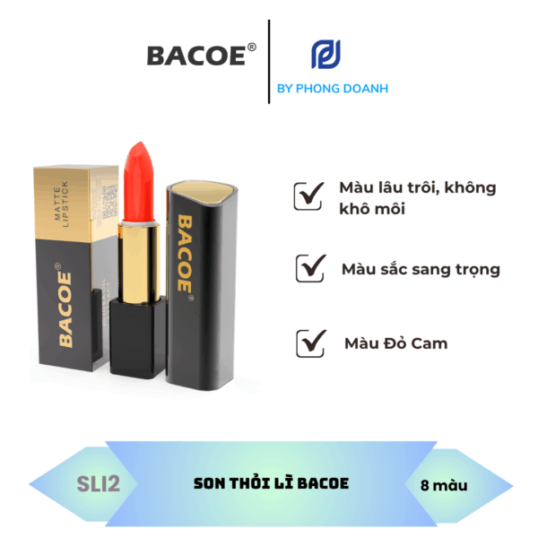 BACOE SON THỎI LÌ MÀU ĐỎ CAM