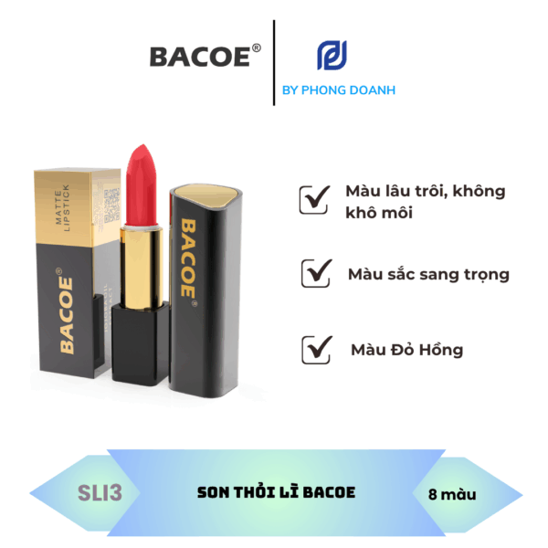 BACOE SON THỎI LÌ MÀU ĐỎ HỒNG