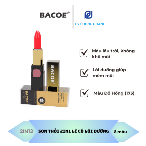 BACOE SON THỎI LÌ CÓ DƯỠNG MÀU ĐỎ HỒNG