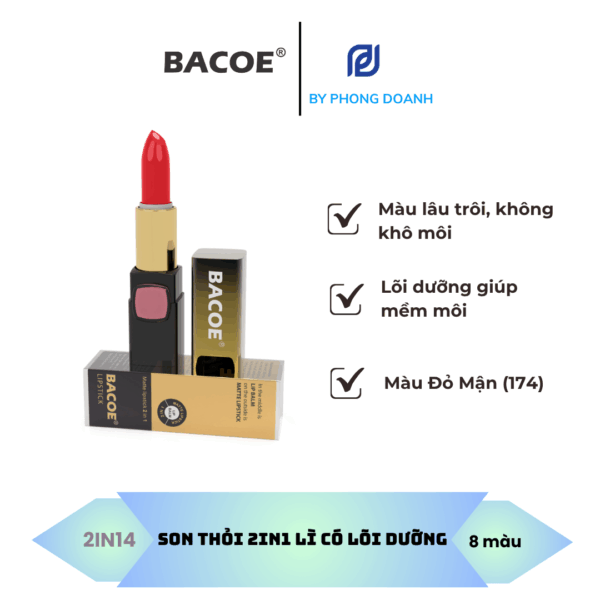 BACOE SON THỎI LÌ CÓ DƯỠNG MÀU ĐỎ MẬN