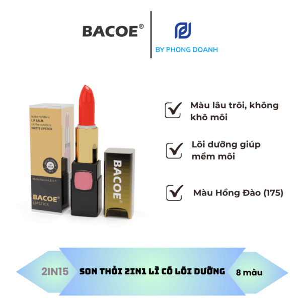 BACOE SON THỎI LÌ CÓ DƯỠNG MÀU HỒNG ĐÀO