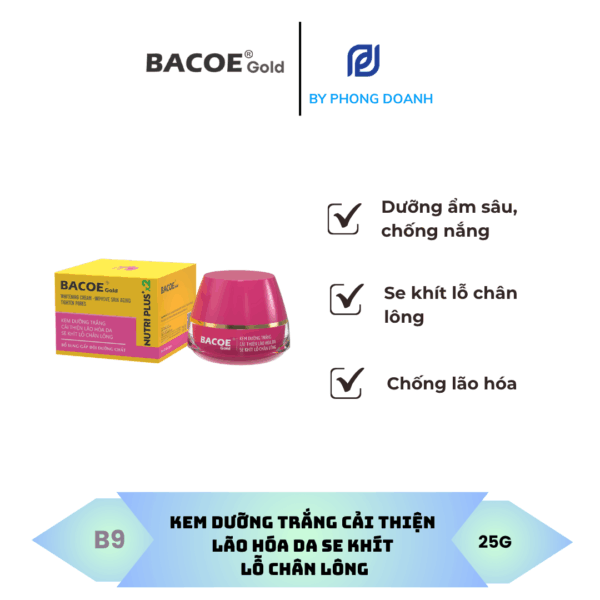 BACOE GOLD KEM DƯỠNG TRẮNG CẢI THIỆN LÃO HÓA DA SE KHÍT LỖ CHÂN LÔNG 25G